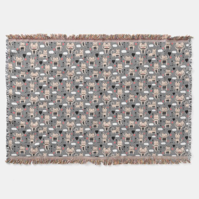 Cat Gift | Cute Cat Pattern Childish Throw Blanket (Front)
