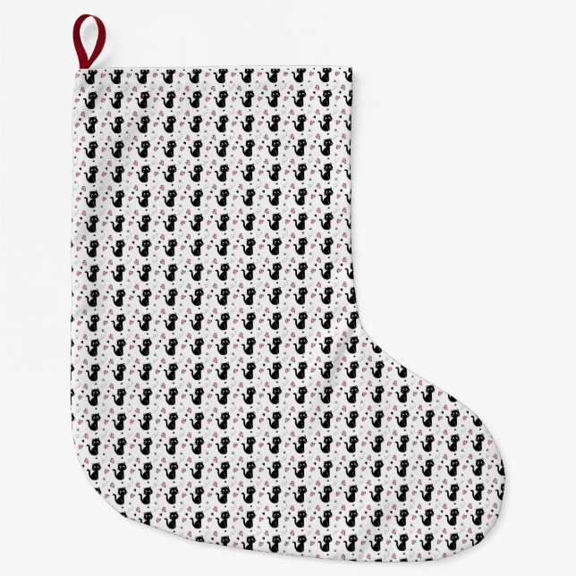 Cat Gift | Cute Cat Pattern Seamless Background Large Christmas Stocking (Front)