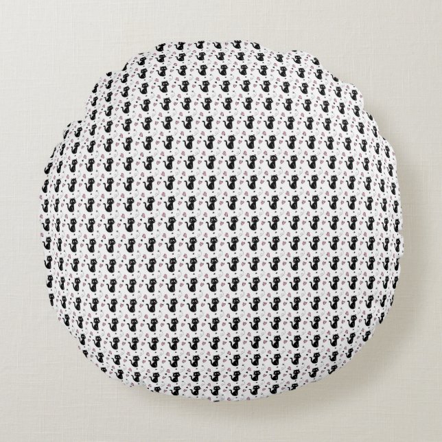 Cat Gift | Cute Cat Pattern Seamless Background Round Cushion (Front)