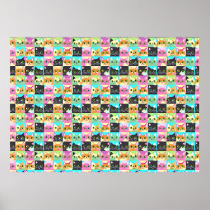 Cat Gift Cute Kawaii Cat Pattern Poster