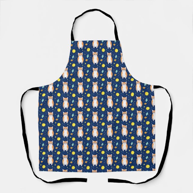 Cat Gift | Space Cat Pattern Graphic Apron (Front)