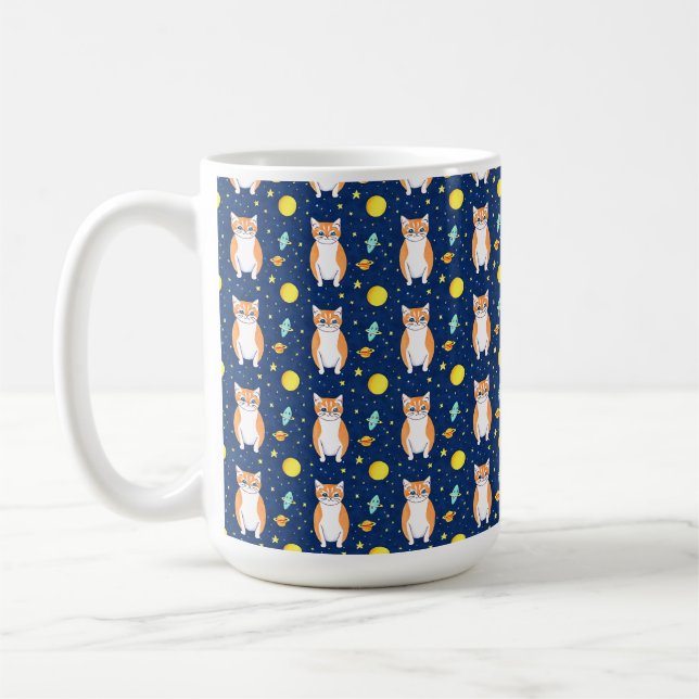 Cat Gift | Space Cat Pattern Graphic Coffee Mug (Left)