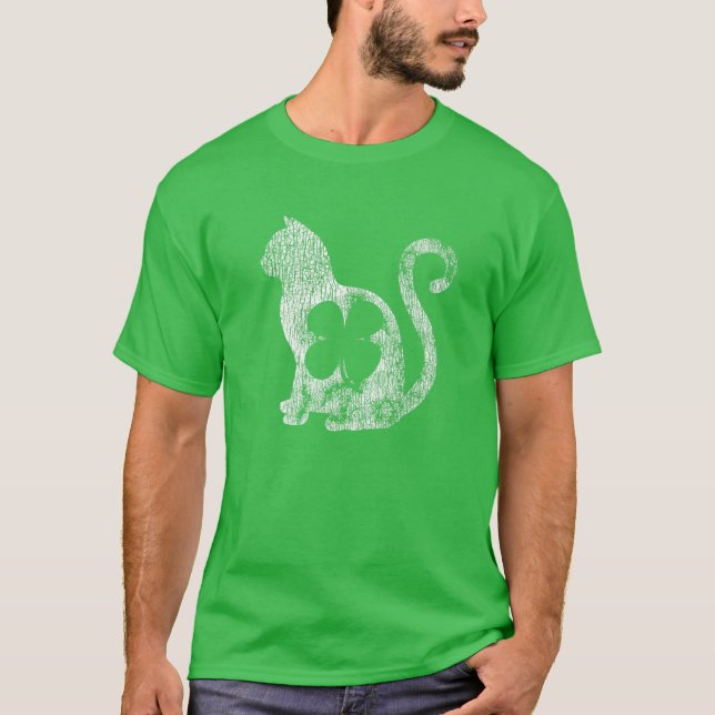Cat Gift St. Patrick's Day Shamrock Irish Clover L T-Shirt (Front)