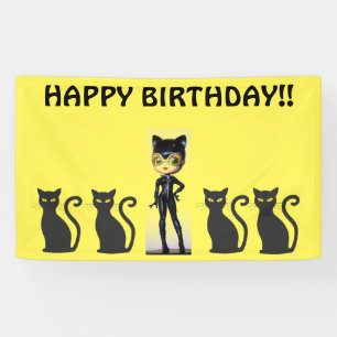 CAT GIRL BIRTHDAY BANNER, PERSONALIZE BANNER