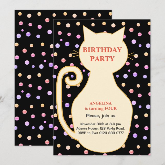 Cat Girl Birthday Invitation (Front/Back)