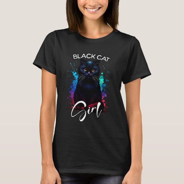 Cat Girl Grumpy Black Cat T-Shirt (Front)