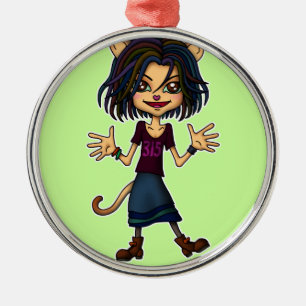 cat girl metal tree decoration