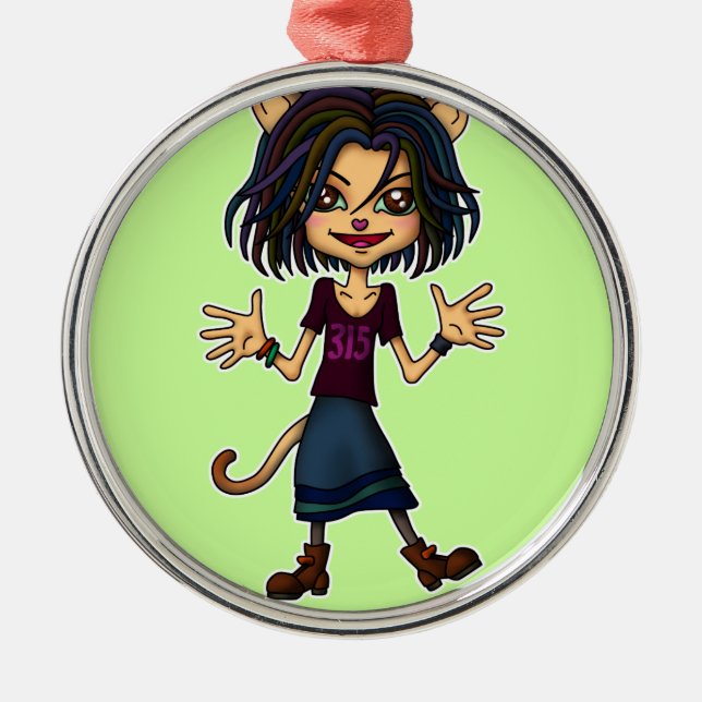 cat girl metal tree decoration (Front)