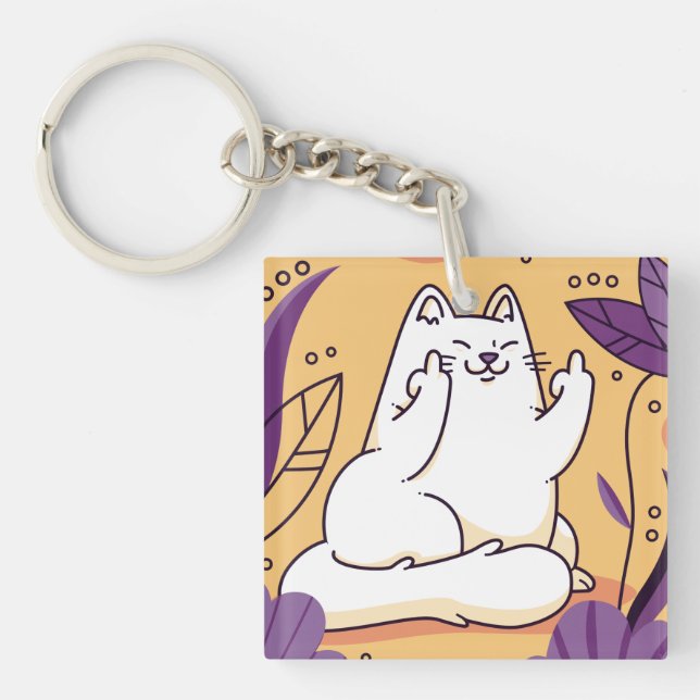 Cat giving the finger key ring (Front)