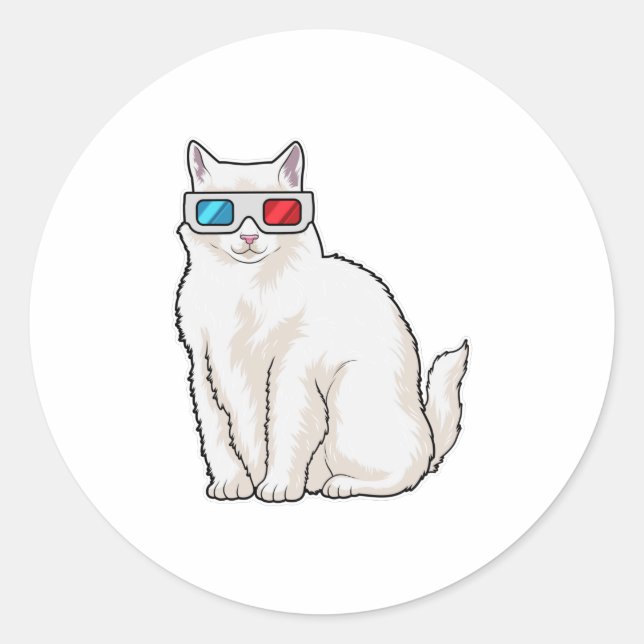 Cat Glasses Classic Round Sticker (Front)
