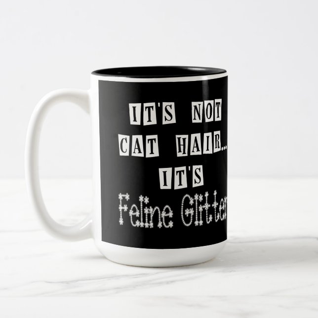 Cat Glitter Humour Two-Tone Coffee Mug (Left)