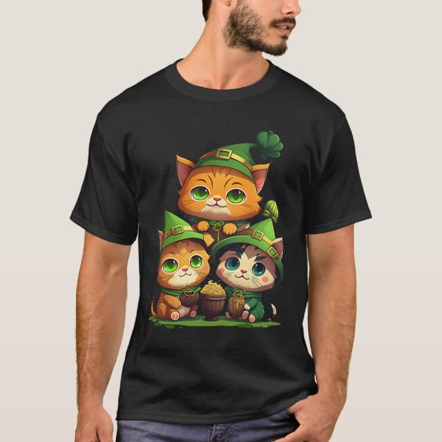 Cat Gnomes St Patricks Day Cat T-Shirt (Front)