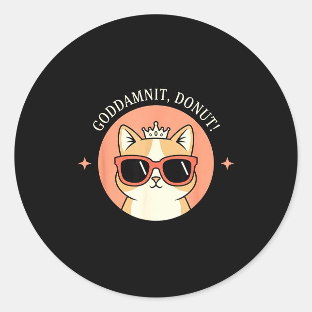 Cat - Godit, Donut! Sy Retro Cat Lover Design  Classic Round Sticker (Front)