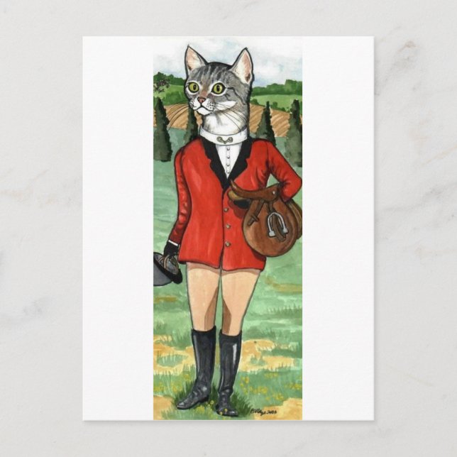 Cat goes Fox Hunting HUNT CAT Postcard (Front)