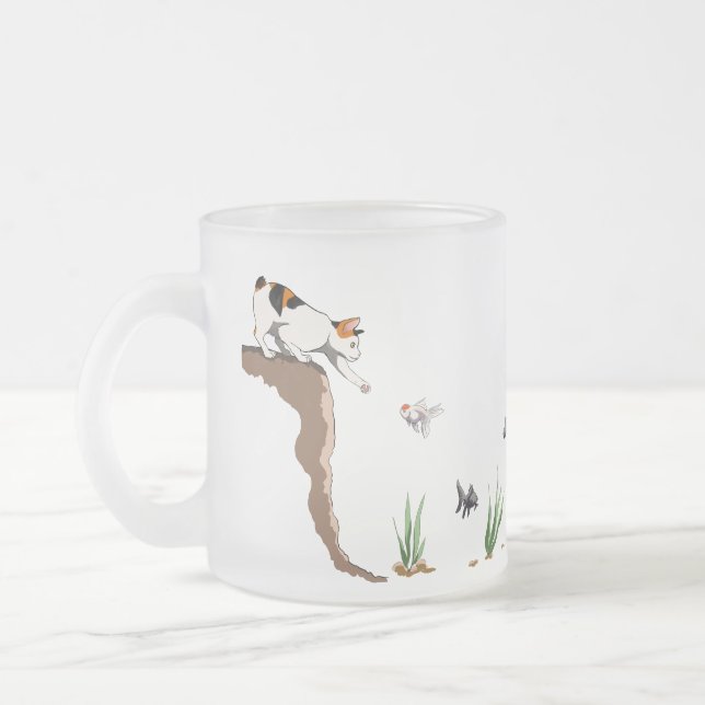 Cat Going Fishing Translucent Frosted Mug (Left)