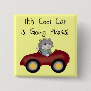 Cat Going Places Red Car tshirts and Gifts 15 Cm Square Badge