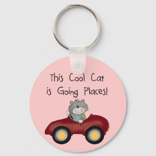 Cat Going Places Red Car tshirts and Gifts Key Ring