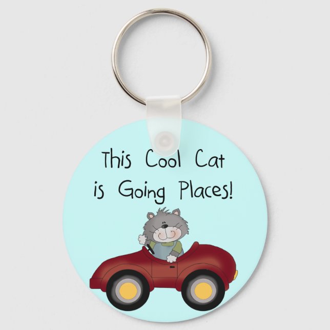 Cat Going Places Red Car tshirts and Gifts Key Ring (Front)