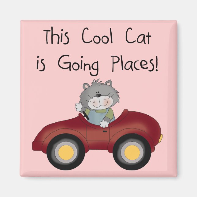Cat Going Places Red Car tshirts and Gifts Magnet (Front)