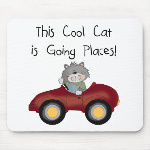 Cat Going Places Red Car tshirts and Gifts Mouse Pad