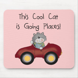 Cat Going Places Red Car tshirts and Gifts Mouse Pad