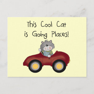 Cat Going Places Red Car tshirts and Gifts Postcard