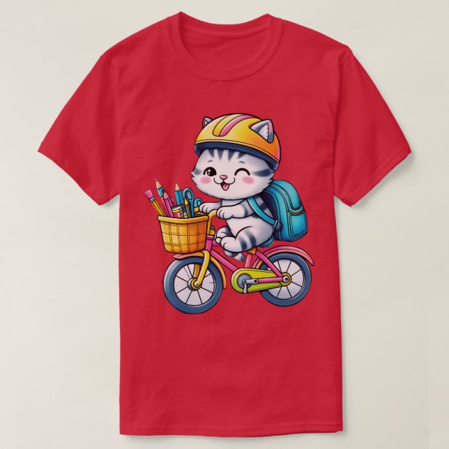 CAT GOING TO SCHOOL T-Shirt (Design Front)