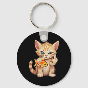 Cat Goldfish Finger F U It's My Fish Funny Fishing Key Ring