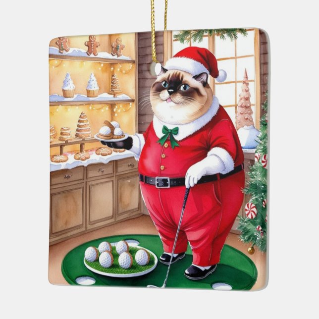 CAT Golf Christmas Themed Ceramic Ornament  (Left)