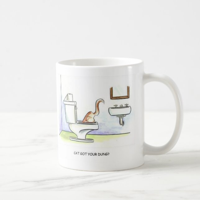 Cat Got Your Dung? Funny cartoon humour Coffee Mug (Right)