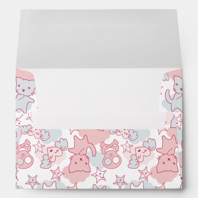 Cat Goth Skull Japanese Style Kawaii Heart Cloud Envelope (Back (Bottom))
