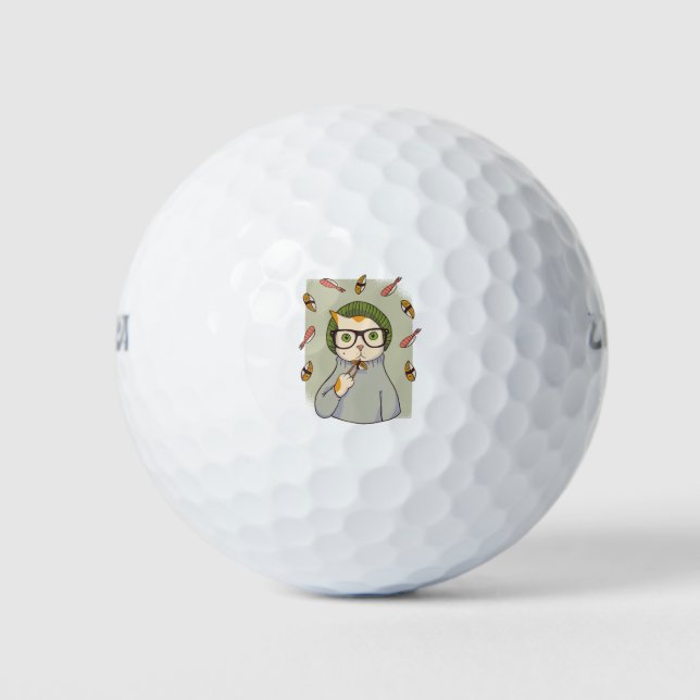 Cat Gourmet Sushi Lover Design Golf Balls (Front)
