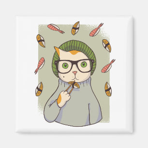 Cat Gourmet Sushi Lover Design Magnet