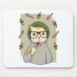 Cat Gourmet Sushi Lover Design Mouse Pad