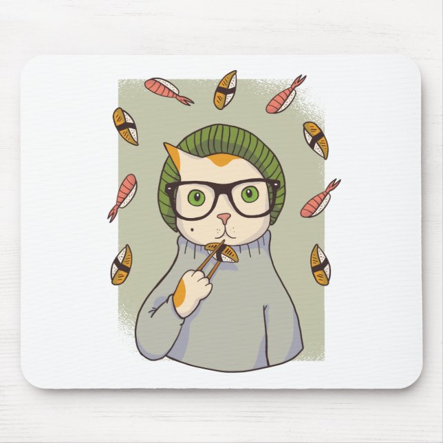 Cat Gourmet Sushi Lover Design Mouse Pad (Front)