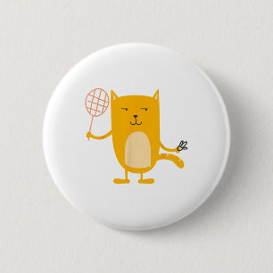 Cat Graphic Badminton Player Shuttle Sports Smash  6 Cm Round Badge