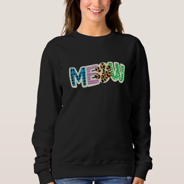 Cat  Graphic Patchwork Meow Sweatshirt (Front)