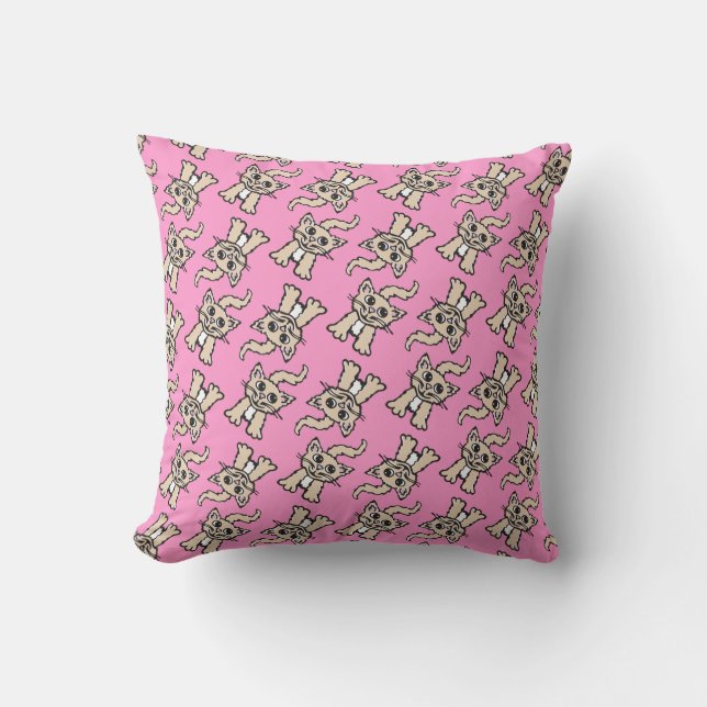 Cat graphic pattern brown pink pillow (Front)
