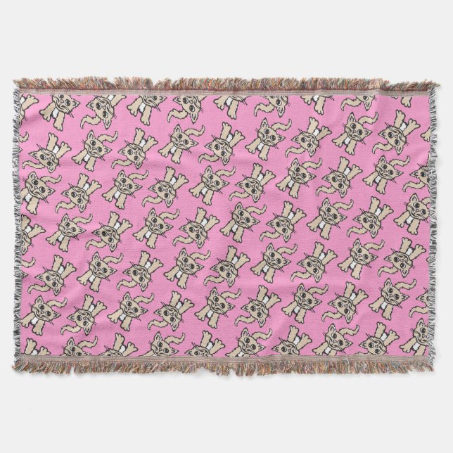 Cat graphic pattern brown pink throw (Front)