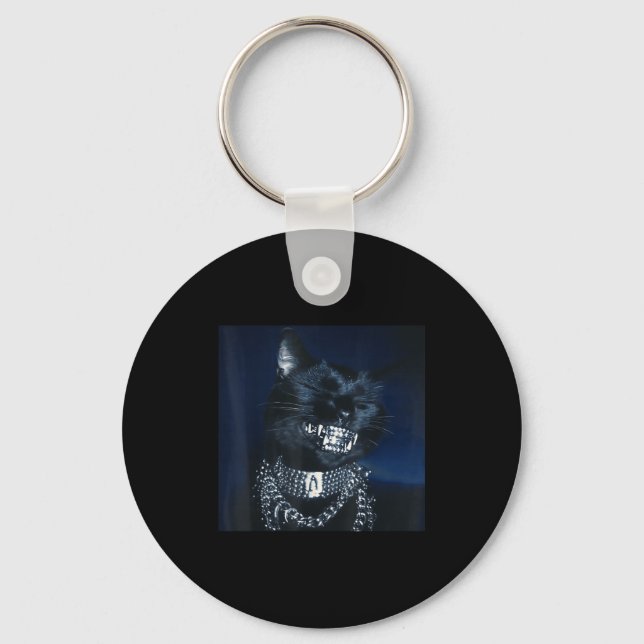 Cat Grillz Funny Kitten Meme Cat Smiling Brain Rot Key Ring (Front)