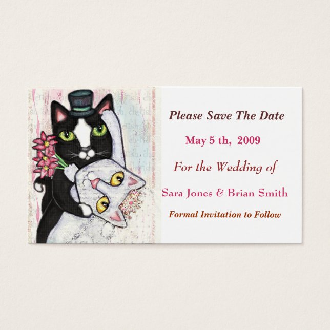 Cat Groom & Bride Save The Date Wedding Card (Front)