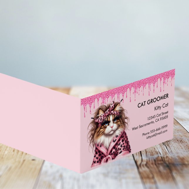 Cat Groomer Sitter Pink Glitter Dripping Loyalty Business Card (Cat Groomer Sitter Pink Glitter Dripping Loyalty Business Card)