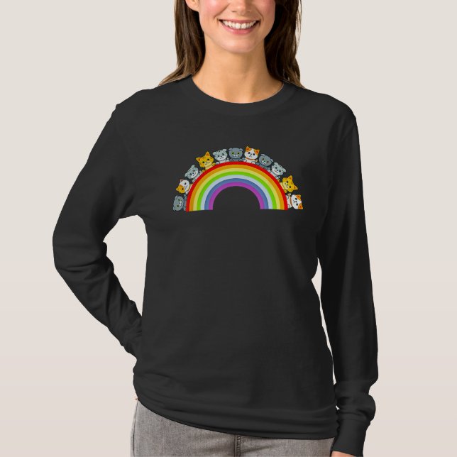 Cat Group Rainbow Cat Lover Funny T-Shirt (Front)