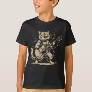 Cat Guitar Music Lover Cartoon Animal Design T-Shirt