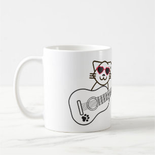 Cat Guitar- with Heart Sunglasses Kitty Musician Coffee Mug