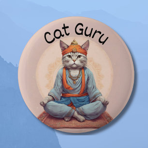Cat Guru Yoga Master Meditation mindfulness zen 6 Cm Round Badge