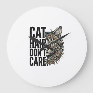 Cat Hair Don’t Care Vintage Engraving Cat Shirt De Large Clock