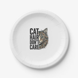 Cat Hair Don’t Care Vintage Engraving Cat Shirt De Paper Plate