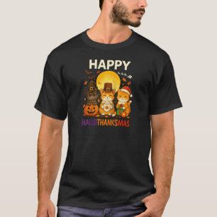Cat Hallothanksmas Kitten Halloween Thanksgiving C T-Shirt