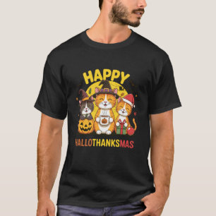Cat Hallothanksmas Kitten Halloween Thanksgiving C T-Shirt